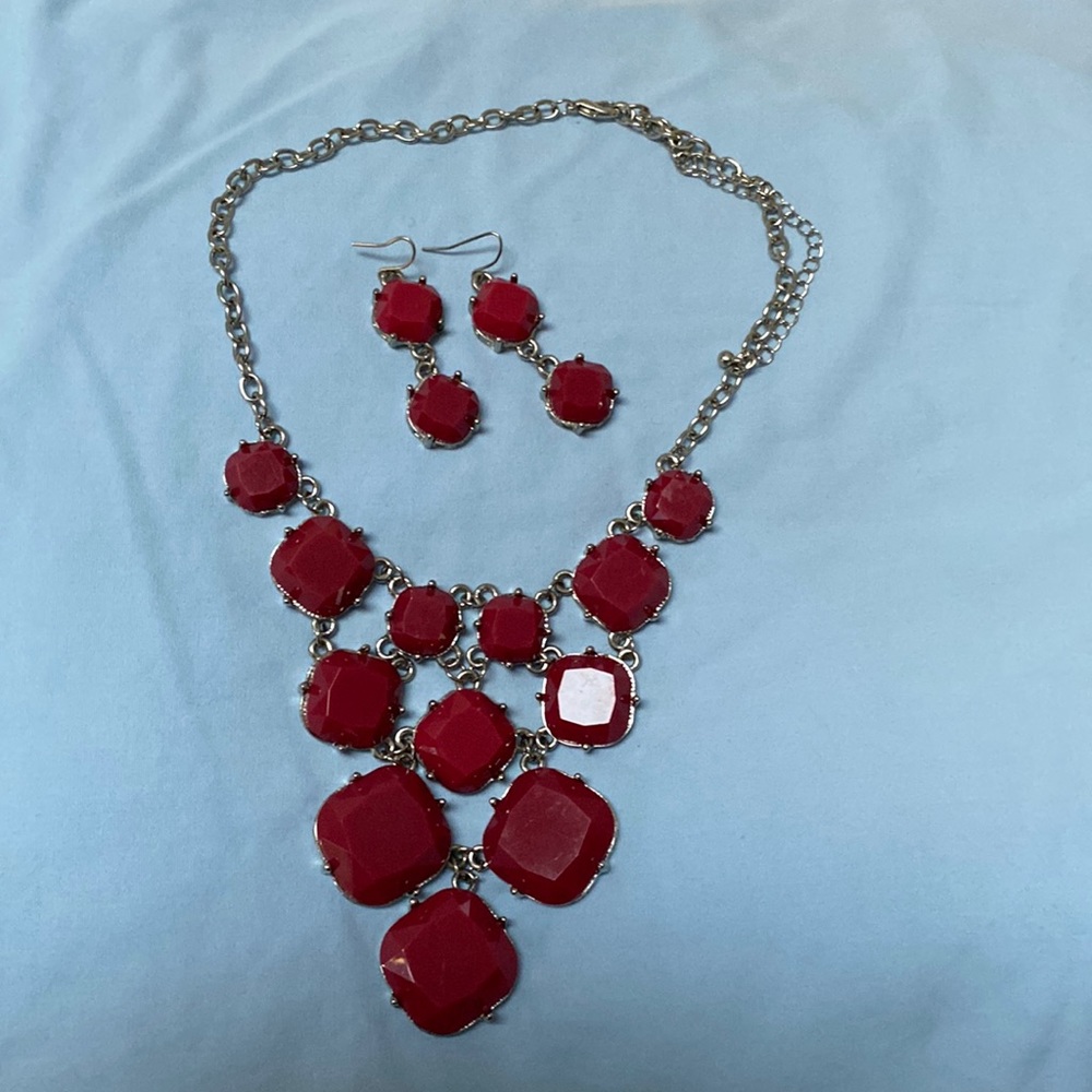 Ruby Collar Statement Necklace with matching earrings